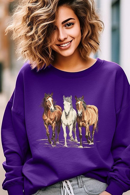 Three Horses Western Graphic Sweatshirt