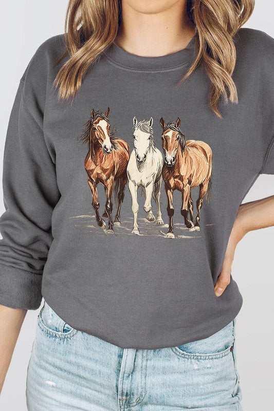 Three Horses Western Graphic Sweatshirt