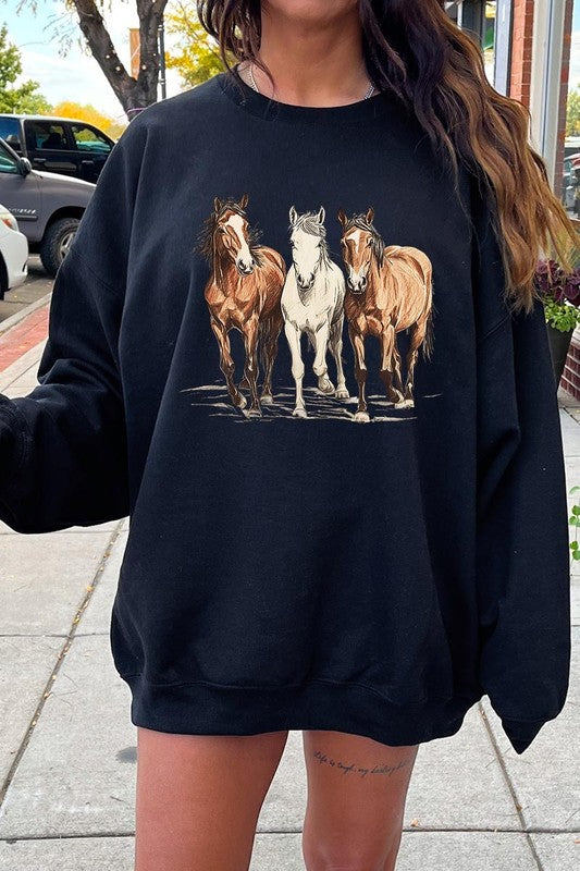 Three Horses Western Graphic Sweatshirt