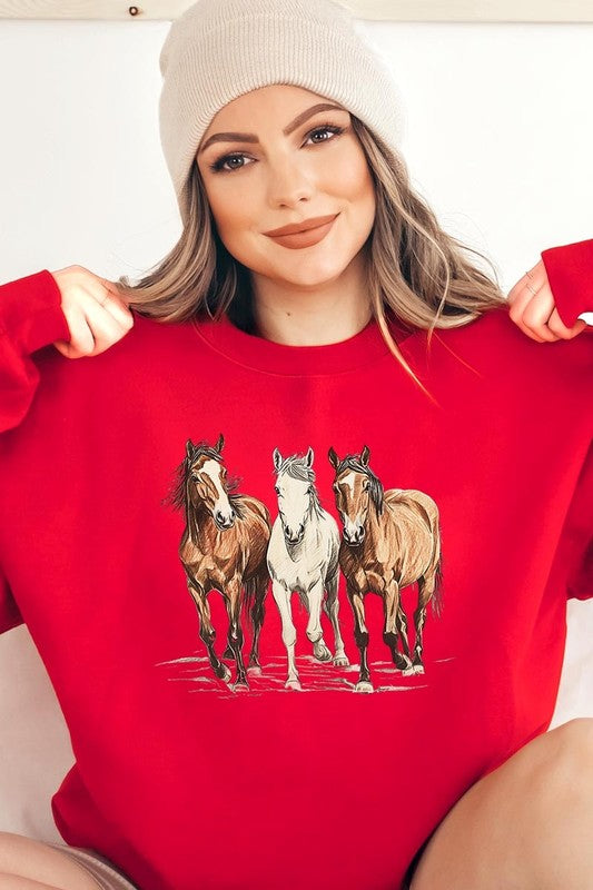 Three Horses Western Graphic Sweatshirt