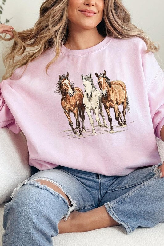 Three Horses Western Graphic Sweatshirt